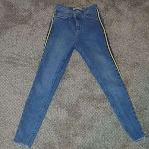 Denim&Co Blue Skinny Jeans with Yellow Stripe